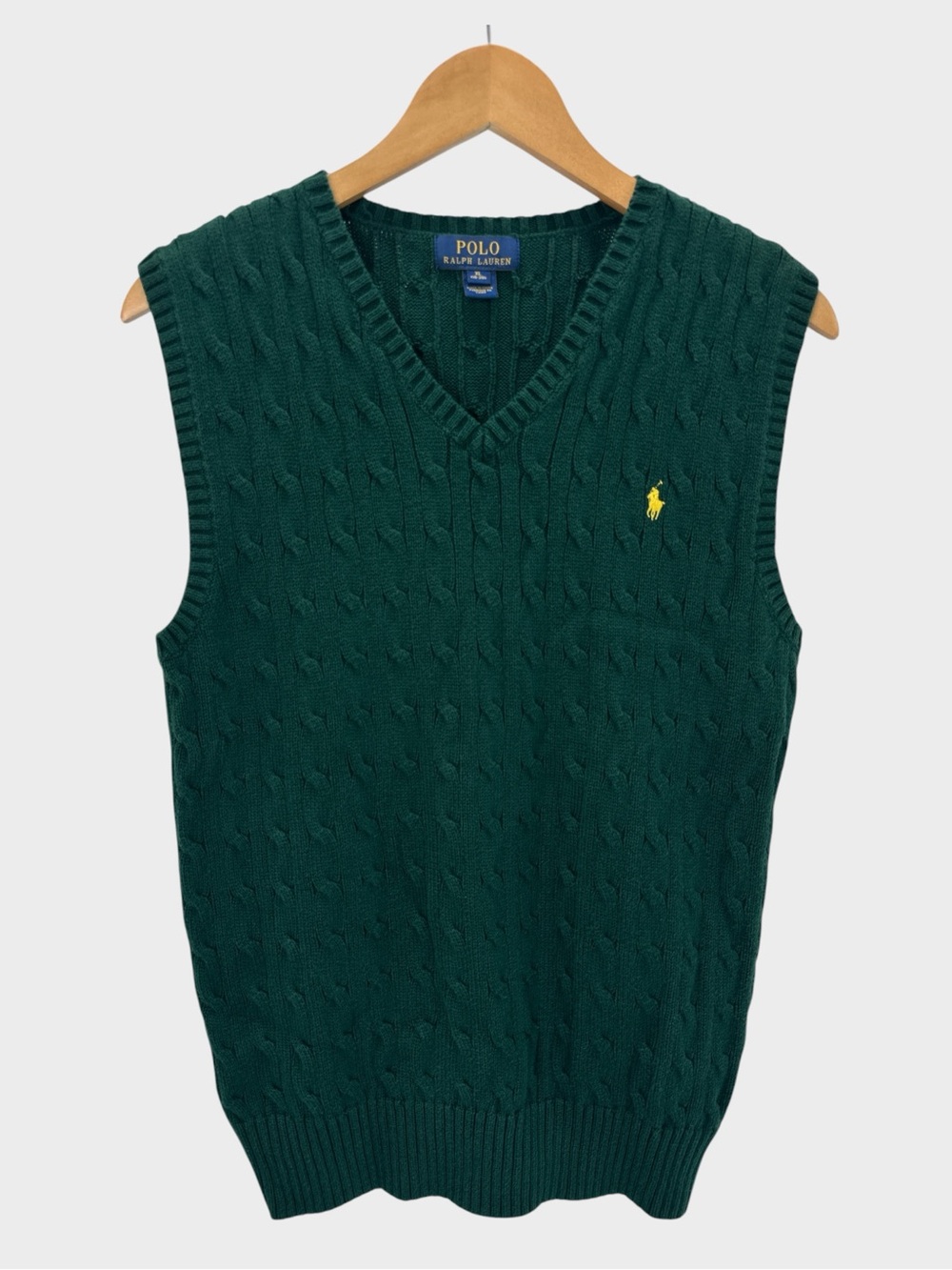 Polo Ralph Lauren Kids Forest Hunter Green Cable Knit Cotton Sweater Vest Preppy